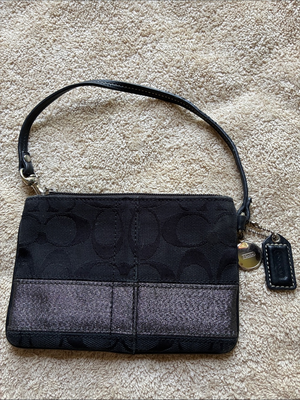 Coach Black Signature Wristlet with Metallic Stripe F0749-40754